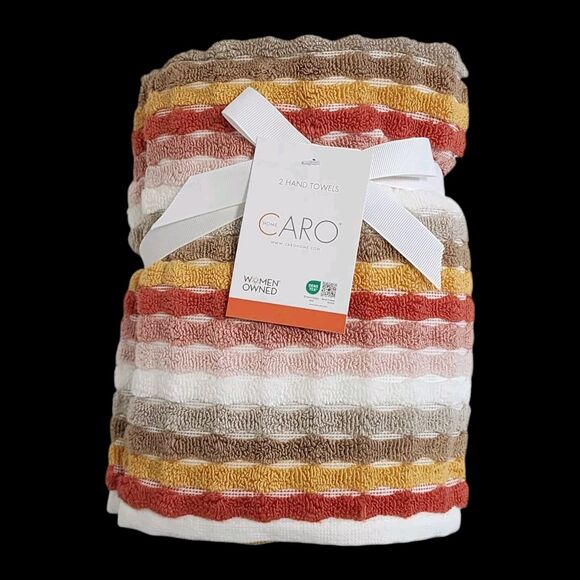 Caro Home 4pc Autumnal Multicolor Striped Cotton Towel Set 2 Bath 2 Hand - Picture 4 of 11